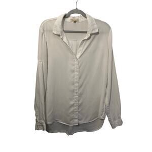 Cloth & Stone Womens White Lyocell Button Up Shirt Tab convertible sleeves Large